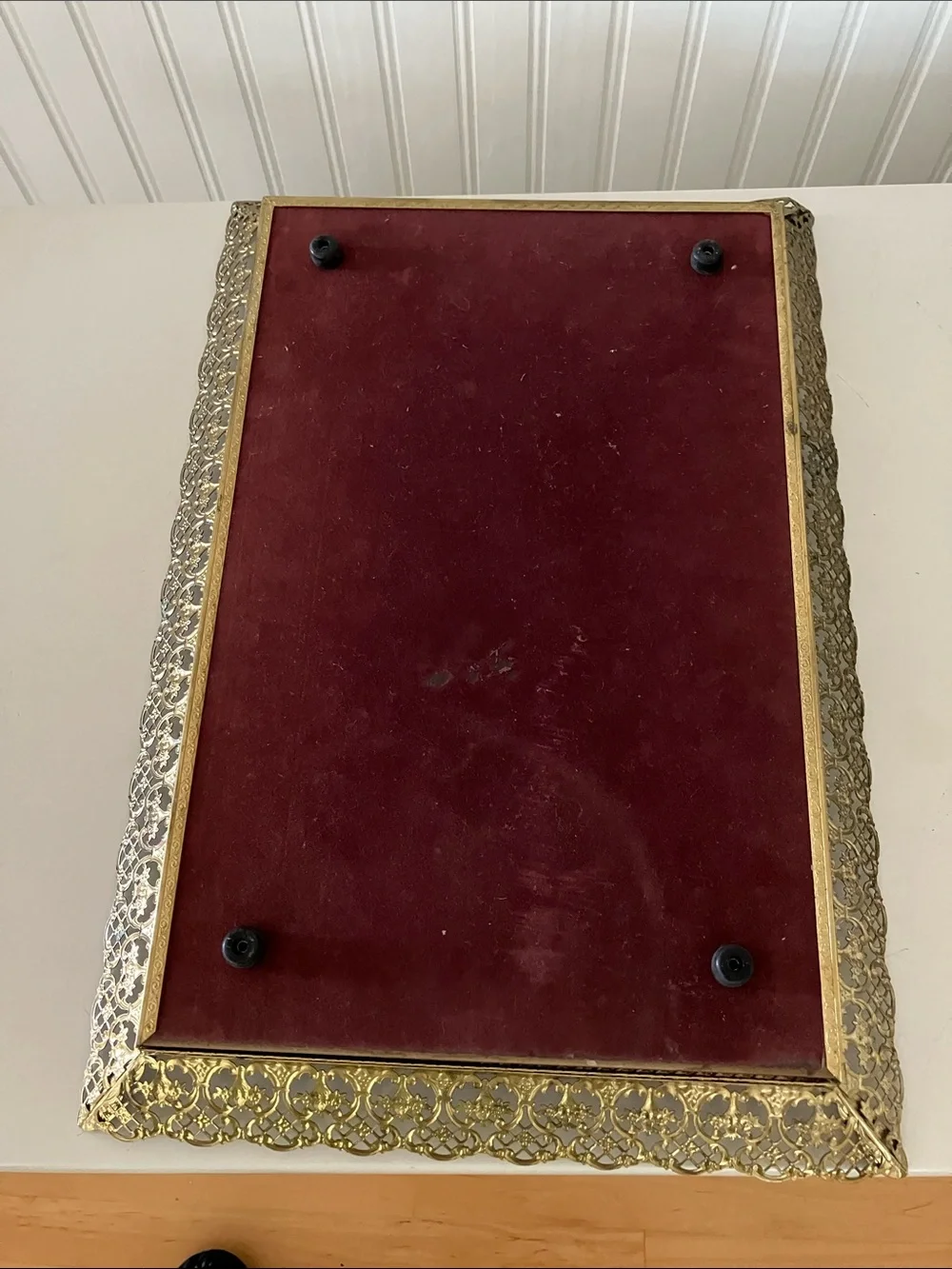 Vintage Hollywood Regency Ornate Filigree Vanity Mirror Tray 16” x 11”